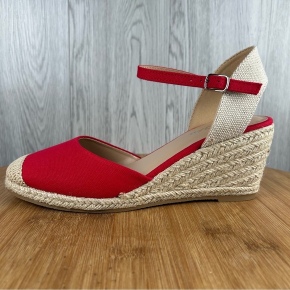 Espadrille Shoes with Wedge Heel (RED-COT) - Picture 1 of 10